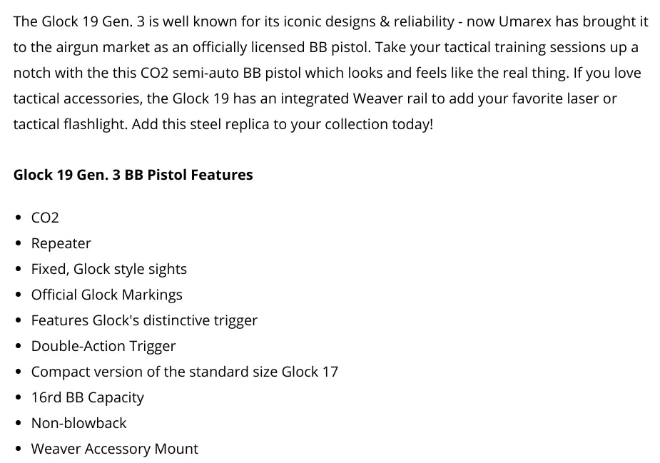 Glock 19 Gen 3 Air Pistol .177 Cal w/ Steel BB & CO2 - Bundle Set