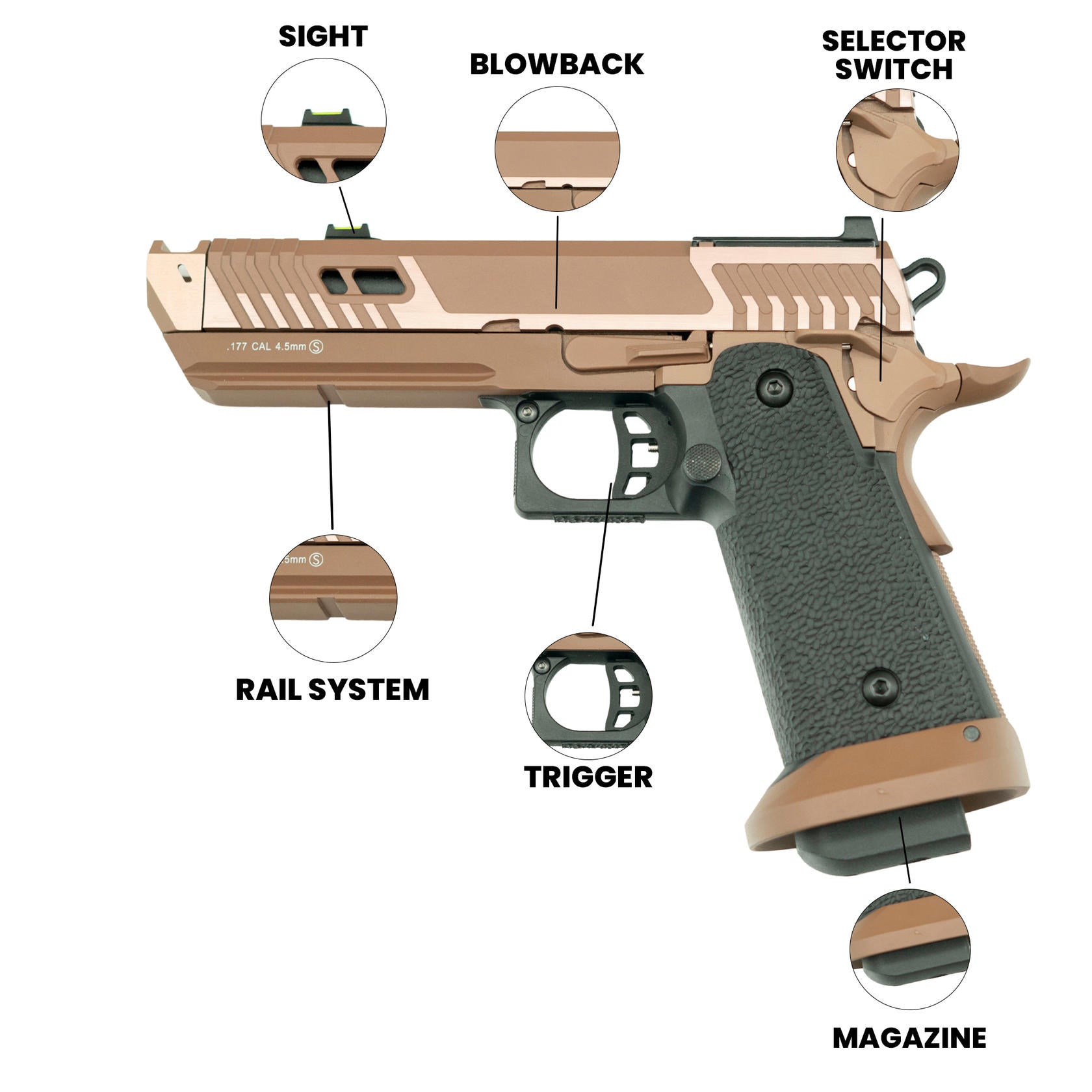 SRC Sahara Viper Semi Auto CO2 Air Pistol with BB Loader - L45-21067X-DT-LMQB