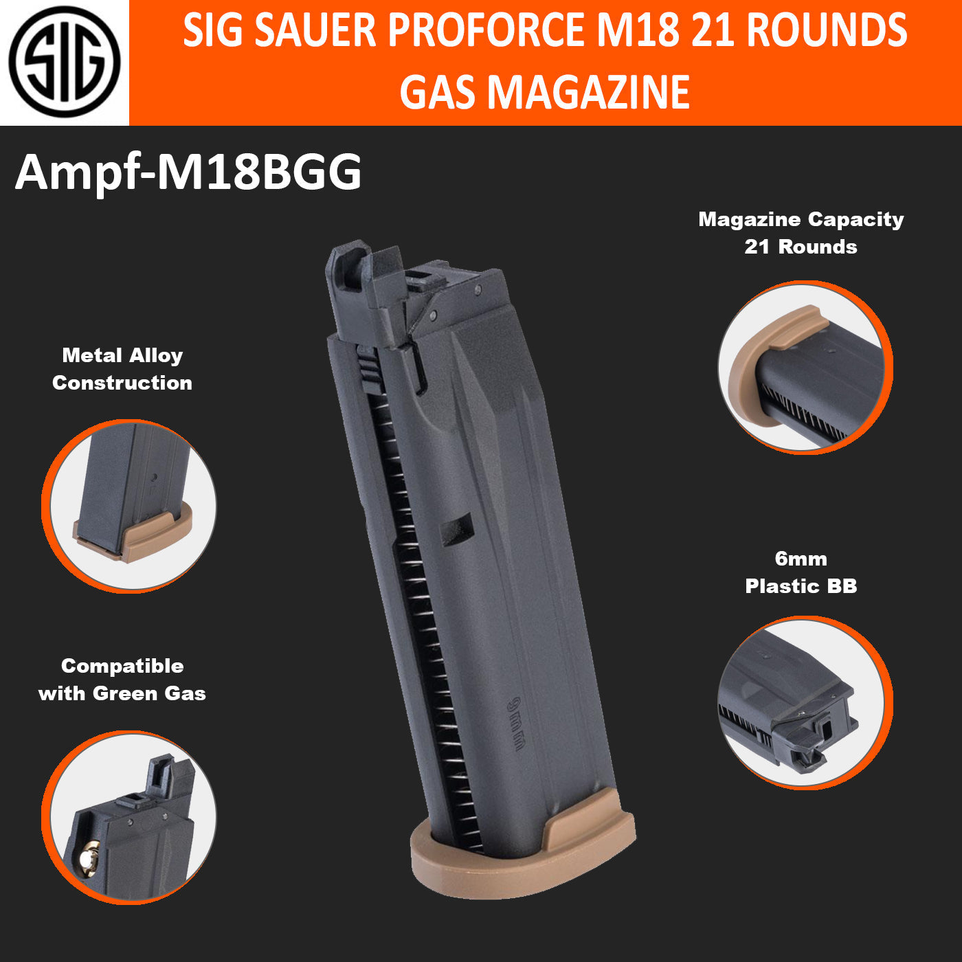 SIG SAUER SIG SAUER PROFORCE M18 21 ROUNDS GAS MAGAZINE