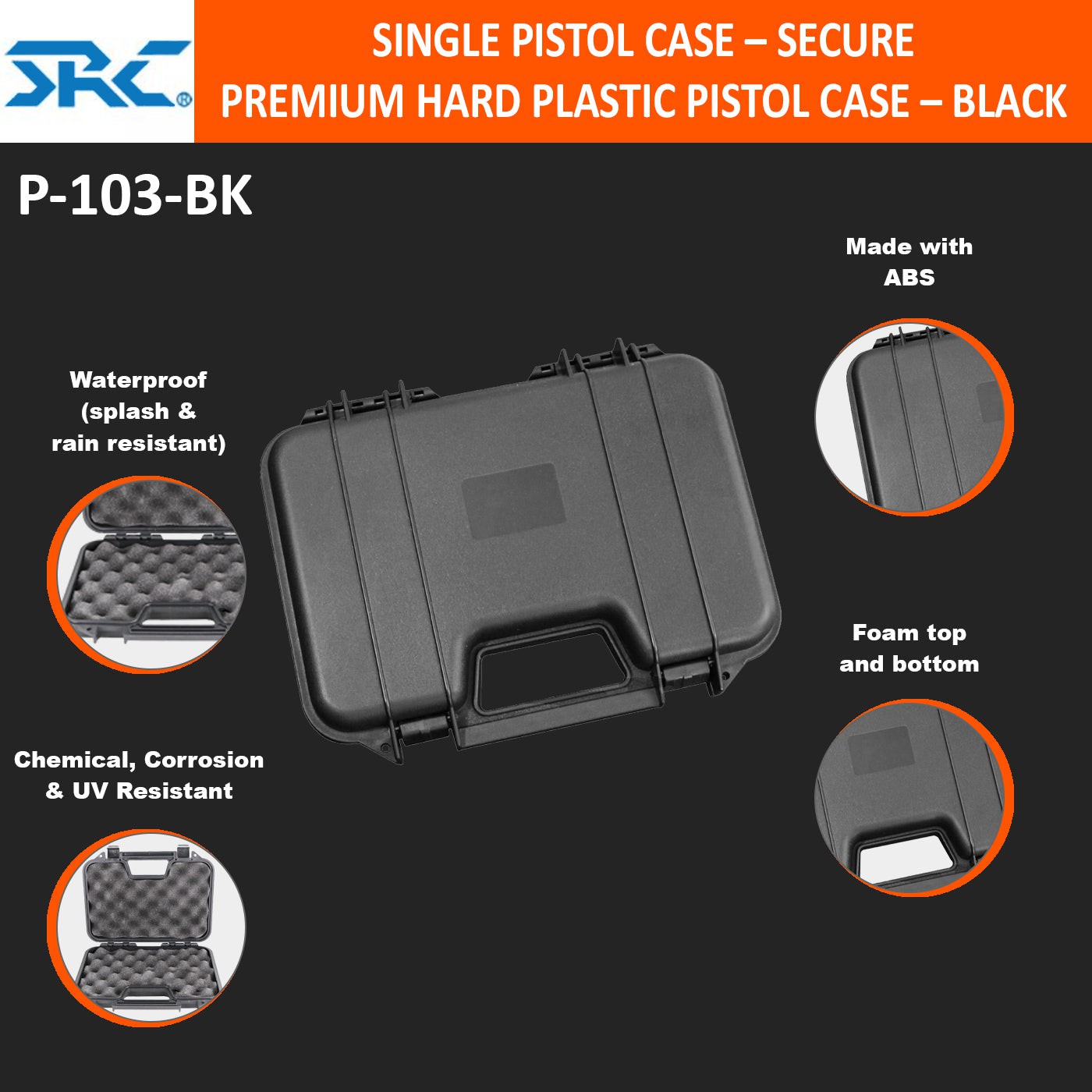 SRC SINGLE PISTOL CASE – SECURE PREMIUM HARD PLASTIC PISTOL CASE – BLACK