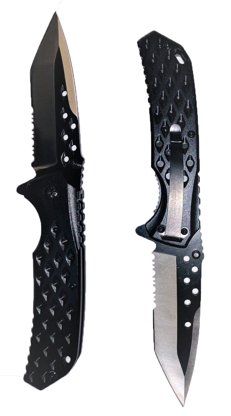 TX SPRING-ASSIST RESCUE FOLDING SERRATED BLACK STAINLESS STEEL KNIFE