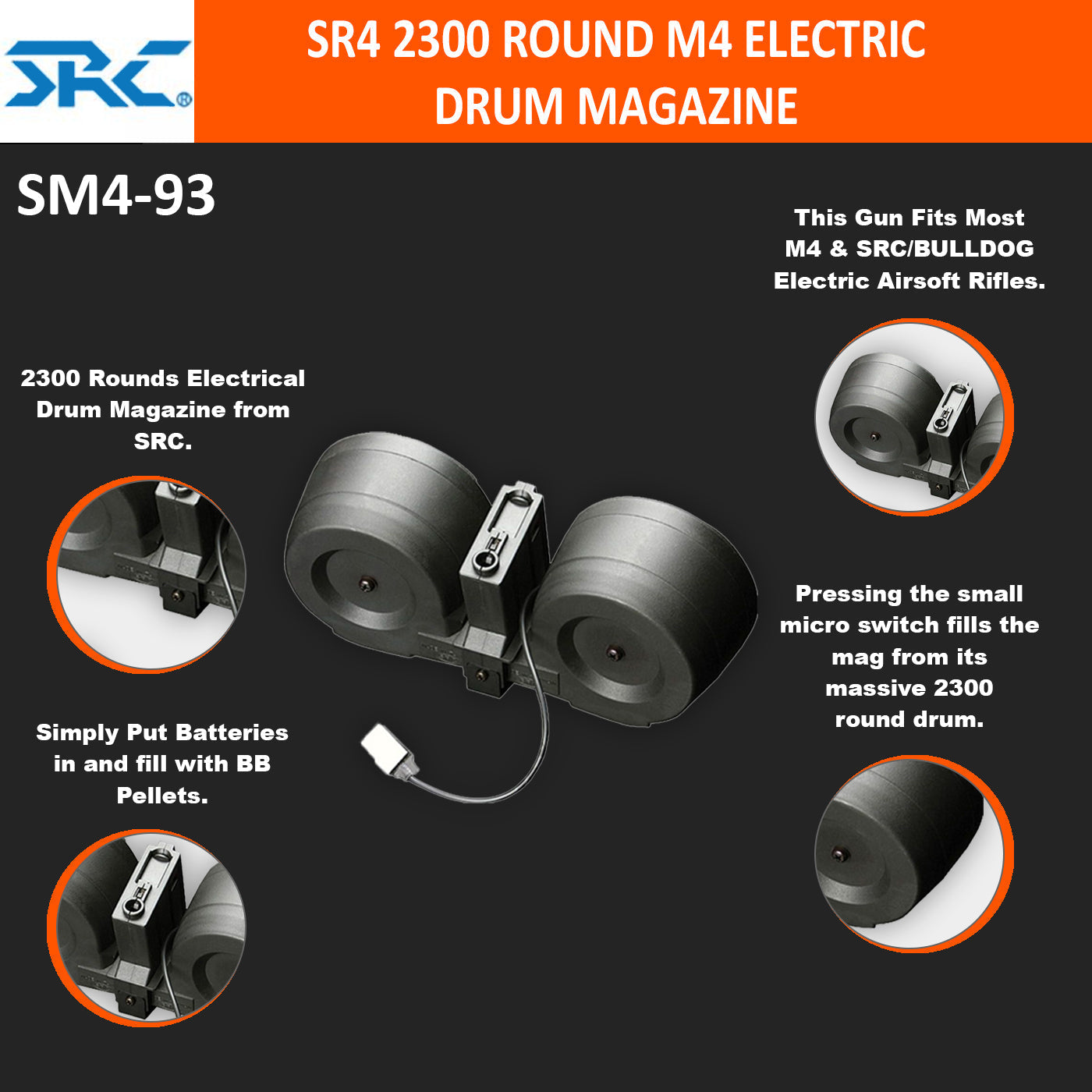 SRC SR4 2300 Round M4 Electric Drum Magazine