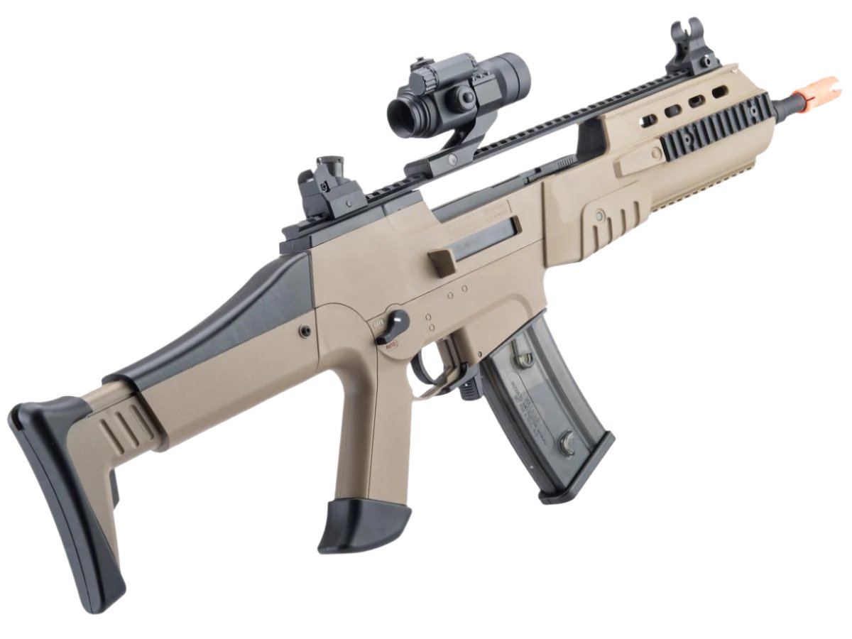 SRC SR8-CF Desert Ver AEG Gen3 Airsoft Rifle - 330 FPS, Folding Stock, 470 RD Mag