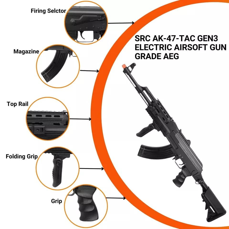 SRC SRC AK-47-TAC Gen3 Electric Airsoft Rifle - 600 Rounds, Full Metal