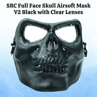 Airsoft Mask SRC Full Face Skull Airsoft Mask V2 Black with Clear Lenses