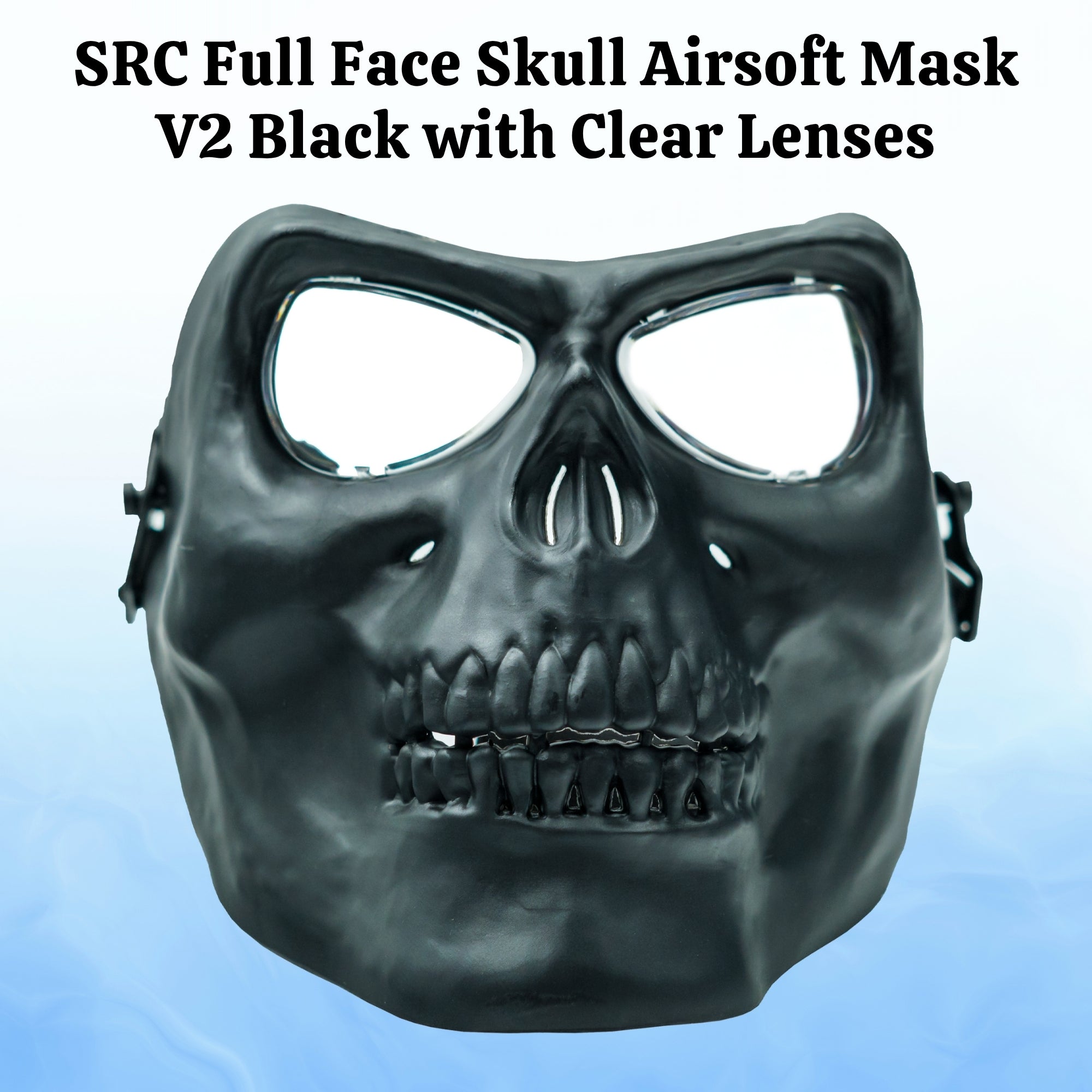 Airsoft Mask SRC Full Face Skull Airsoft Mask V2 Black with Clear Lenses