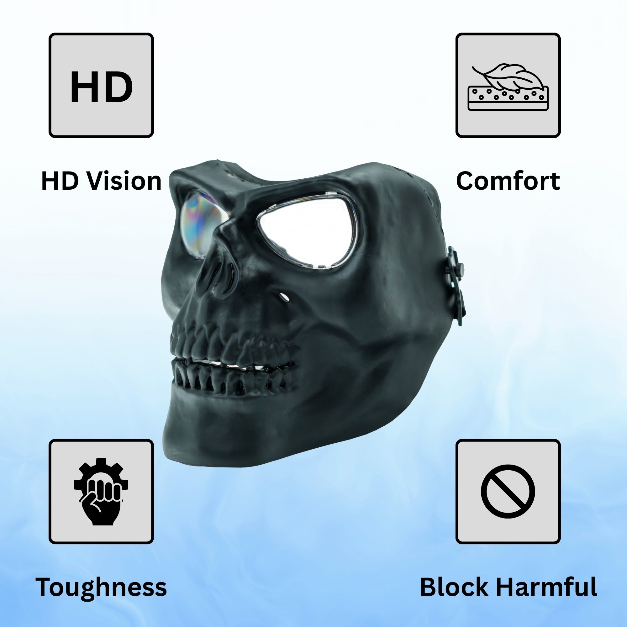 Airsoft Mask SRC Full Face Skull Airsoft Mask V2 Black with Clear Lenses