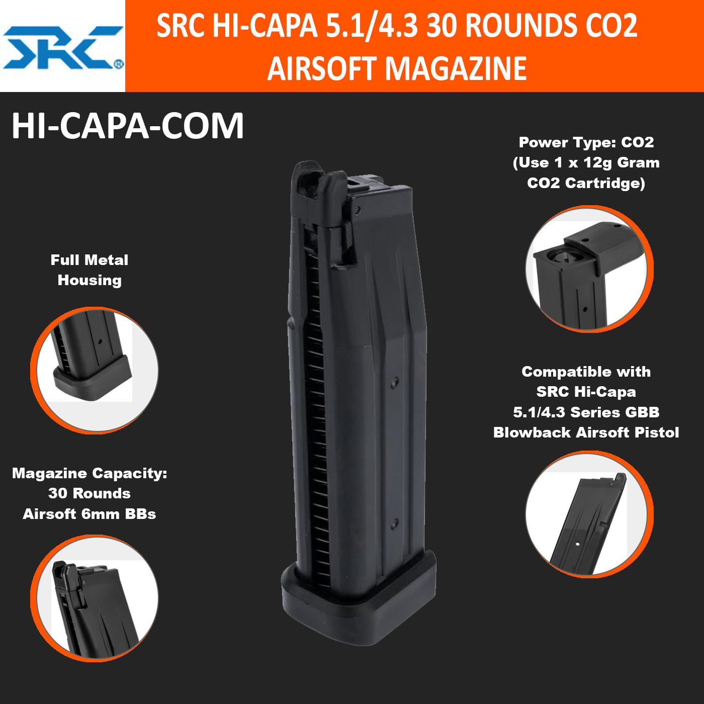 SRC SRC HI-CAPA 5.1/4.3 30 ROUNDS CO2 AIRSOFT MAGAZINE