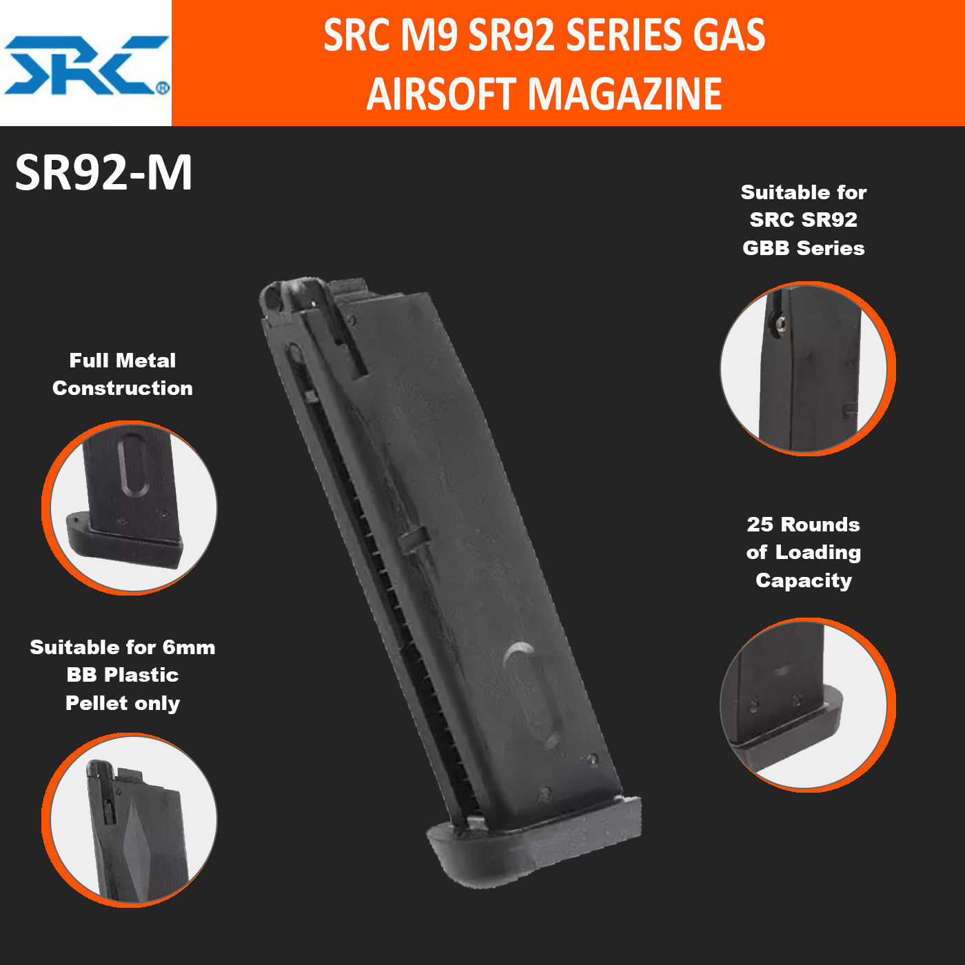 SRC SRC M9 SR92 SERIES GAS AIRSOFT MAGAZINE