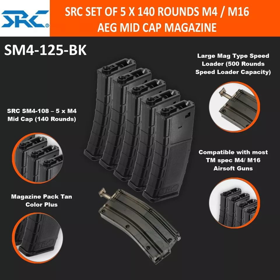 SRC SRC Mid-Cap AEG Magazine 5-Pack - 140 Rds