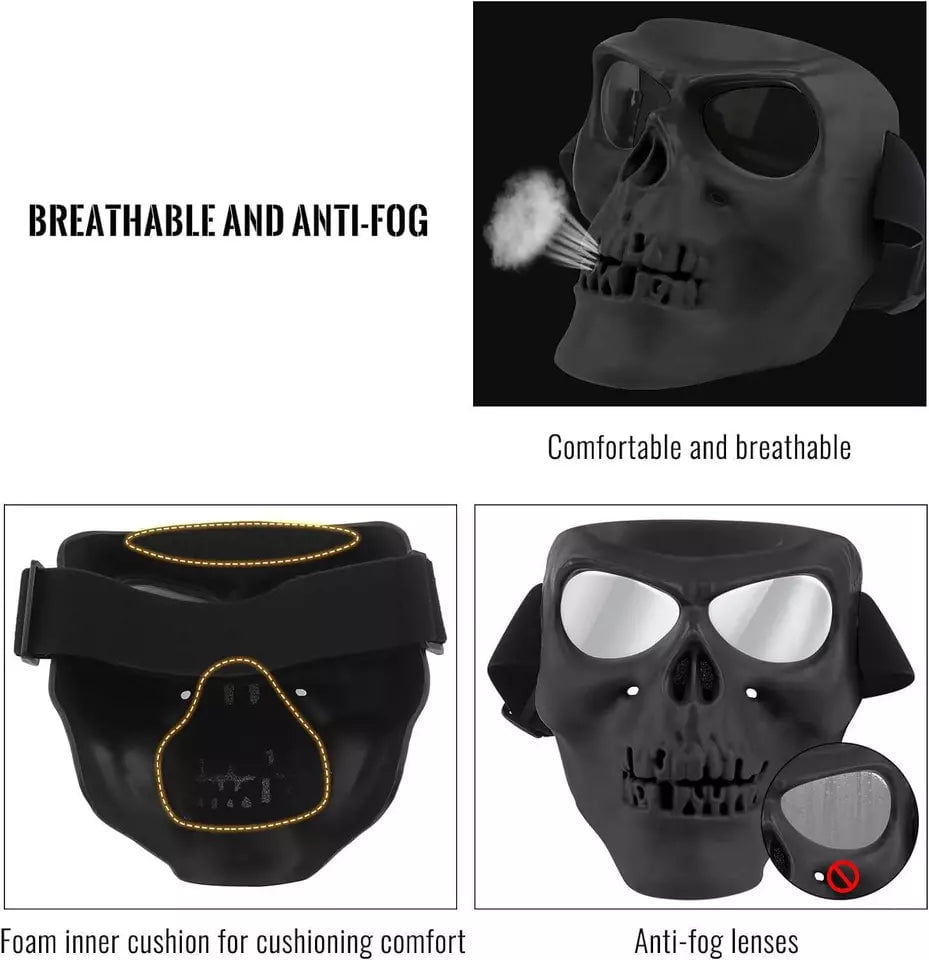 SRC SRC Skull Full Face Airsoft Mask V2 Black With Clear Lenses