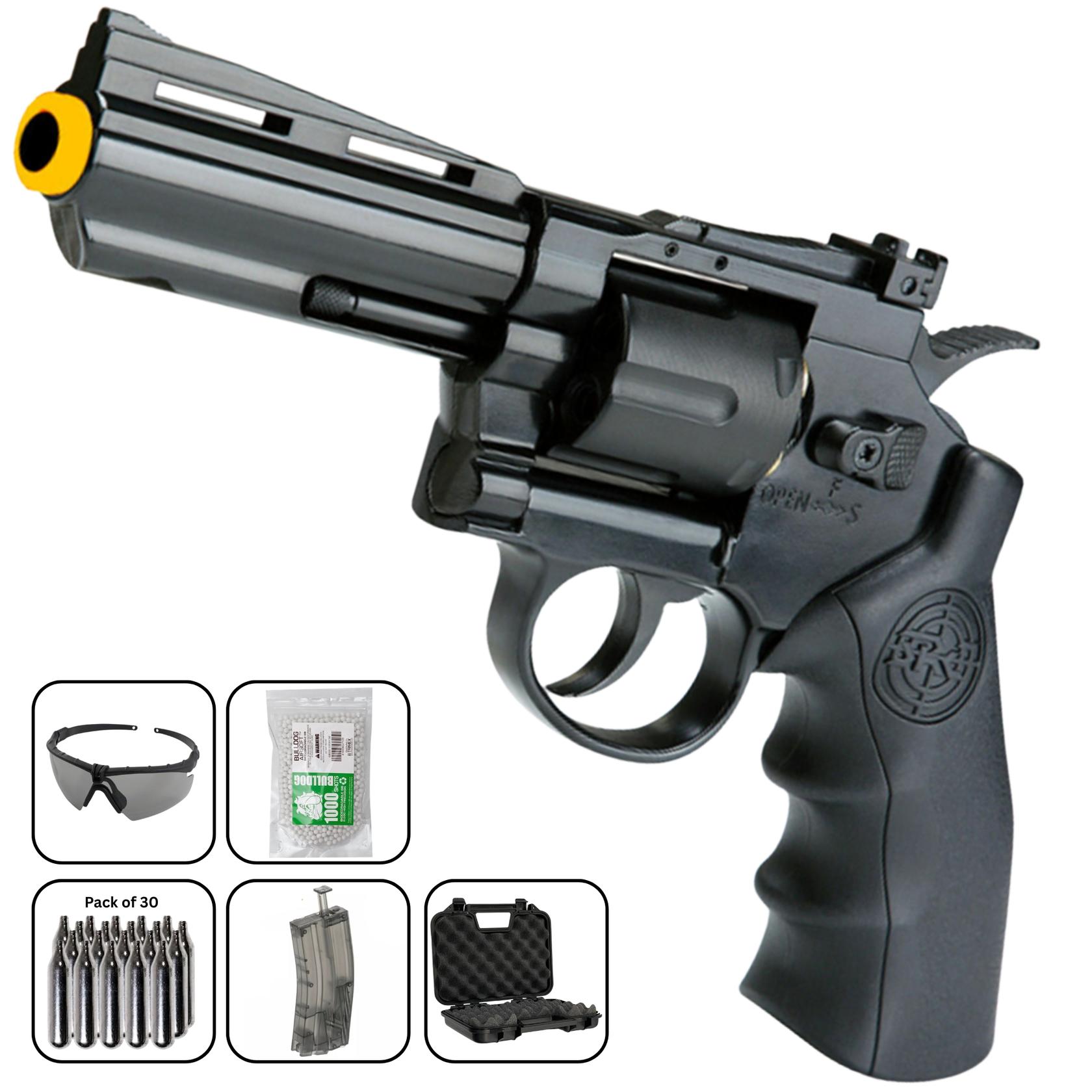 Airsoft Revolver SRC Titan 4" CO2 Airsoft Revolver Bundle w/ BBs, CO2, Case, Goggles & Loader