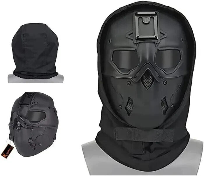WOSPORT TACTICAL FULL-FACE MASK WITH NIGHT HEADGEAR BLACK FOR AIRSOFT