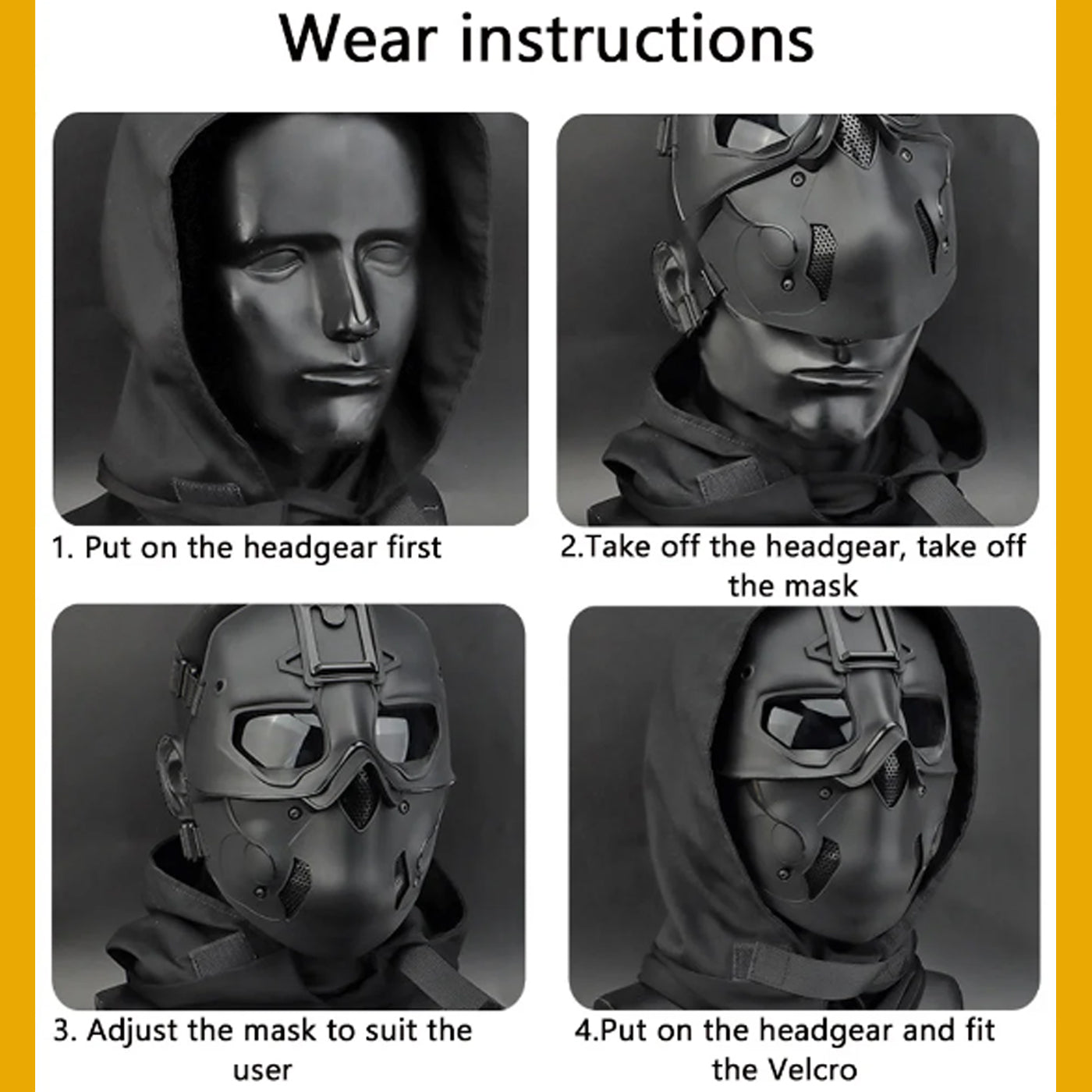 WOSPORT TACTICAL FULL-FACE MASK WITH NIGHT HEADGEAR BLACK FOR AIRSOFT