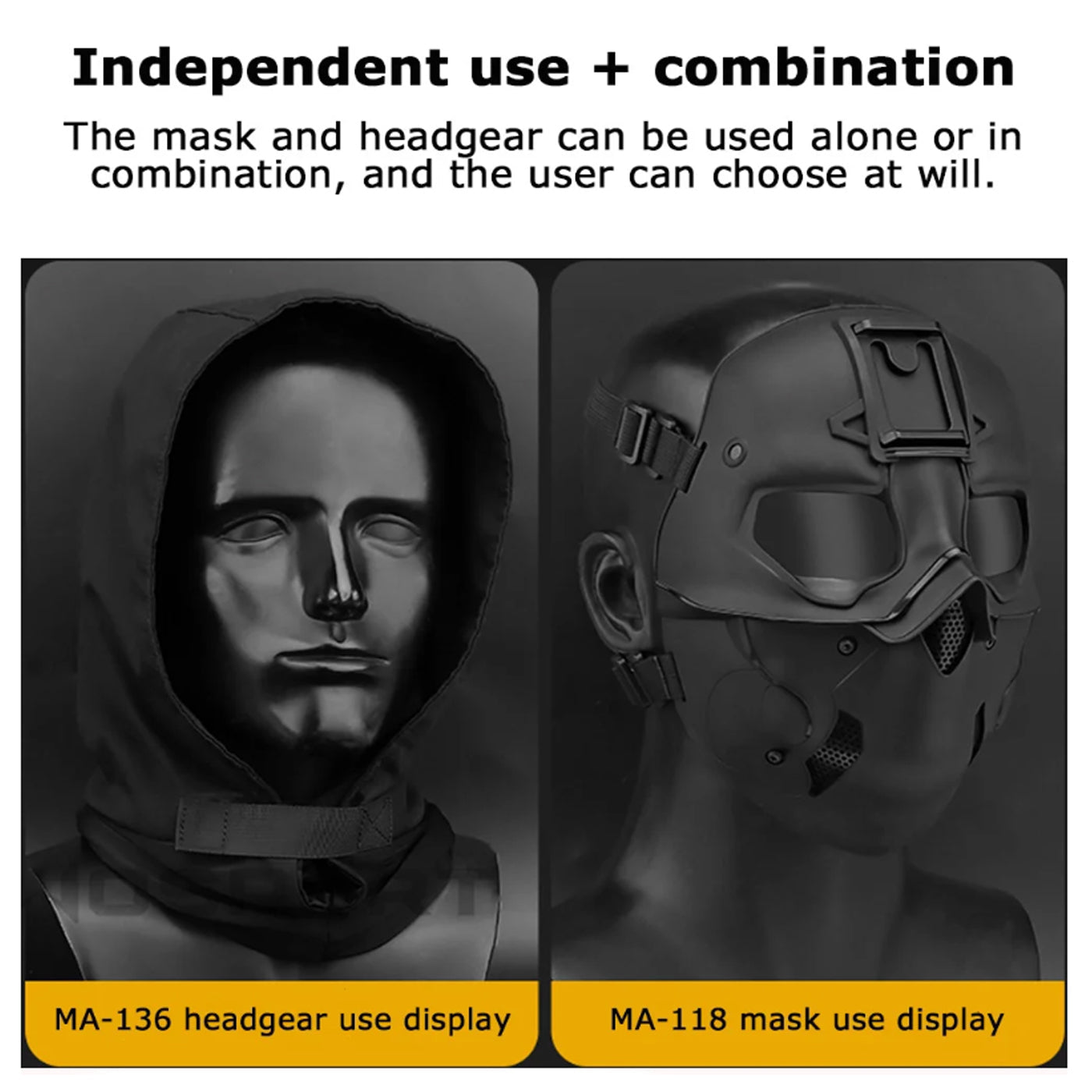 WOSPORT TACTICAL FULL-FACE MASK WITH NIGHT HEADGEAR BLACK FOR AIRSOFT