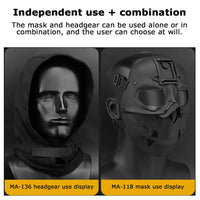 WOSPORT TACTICAL FULL-FACE MASK WITH NIGHT HEADGEAR BLACK FOR AIRSOFT