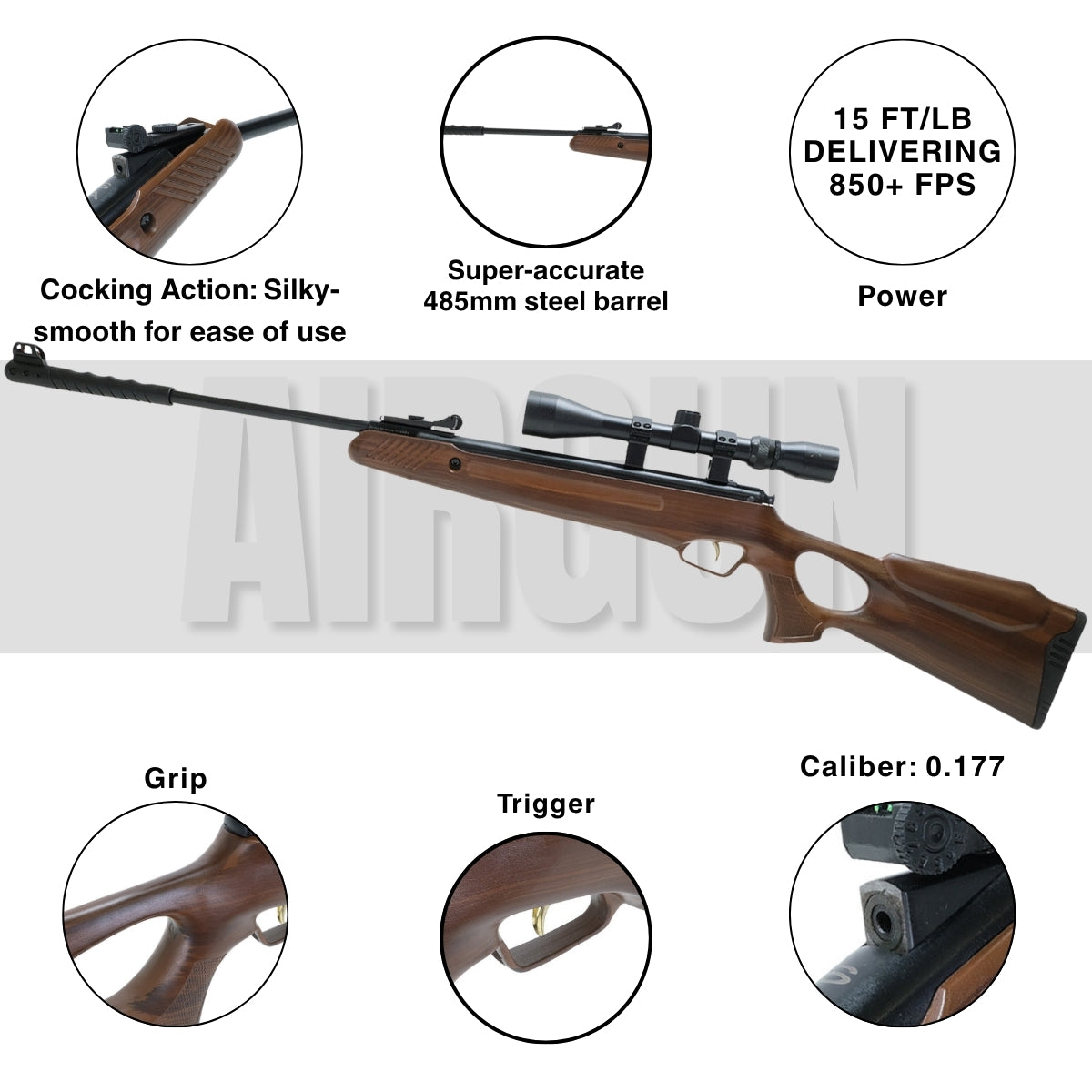 Air Rifle Trimex TX05.177 Spring-Powered Air Rifle Wood Look 485mm Barrel 850 FPS 200 Pellets
