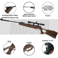 Air Rifle Trimex TX05.177 Spring-Powered Air Rifle Wood Look 485mm Barrel 850 FPS 200 Pellets