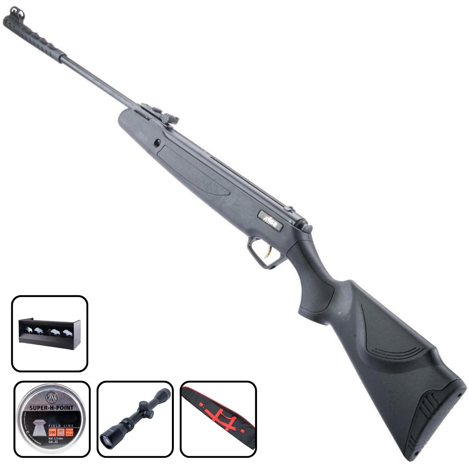 Air Rifle TX01 Spring Air Rifle Break Barrel With Wood Look Stock .22 - Bundle Set