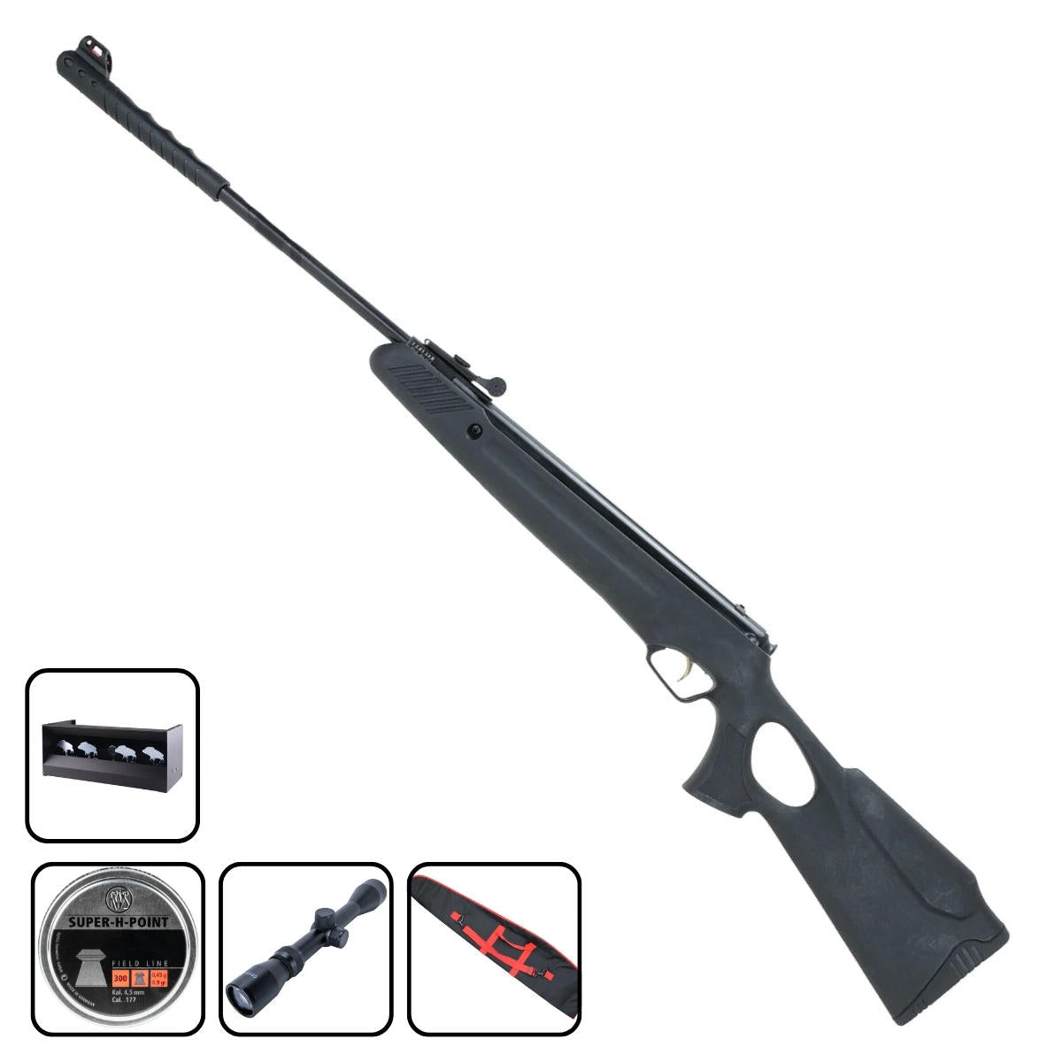 Air Rifle TX04 Spring Air Rifle Break Barrel With Wood Look Stock .177 - Bundle Set