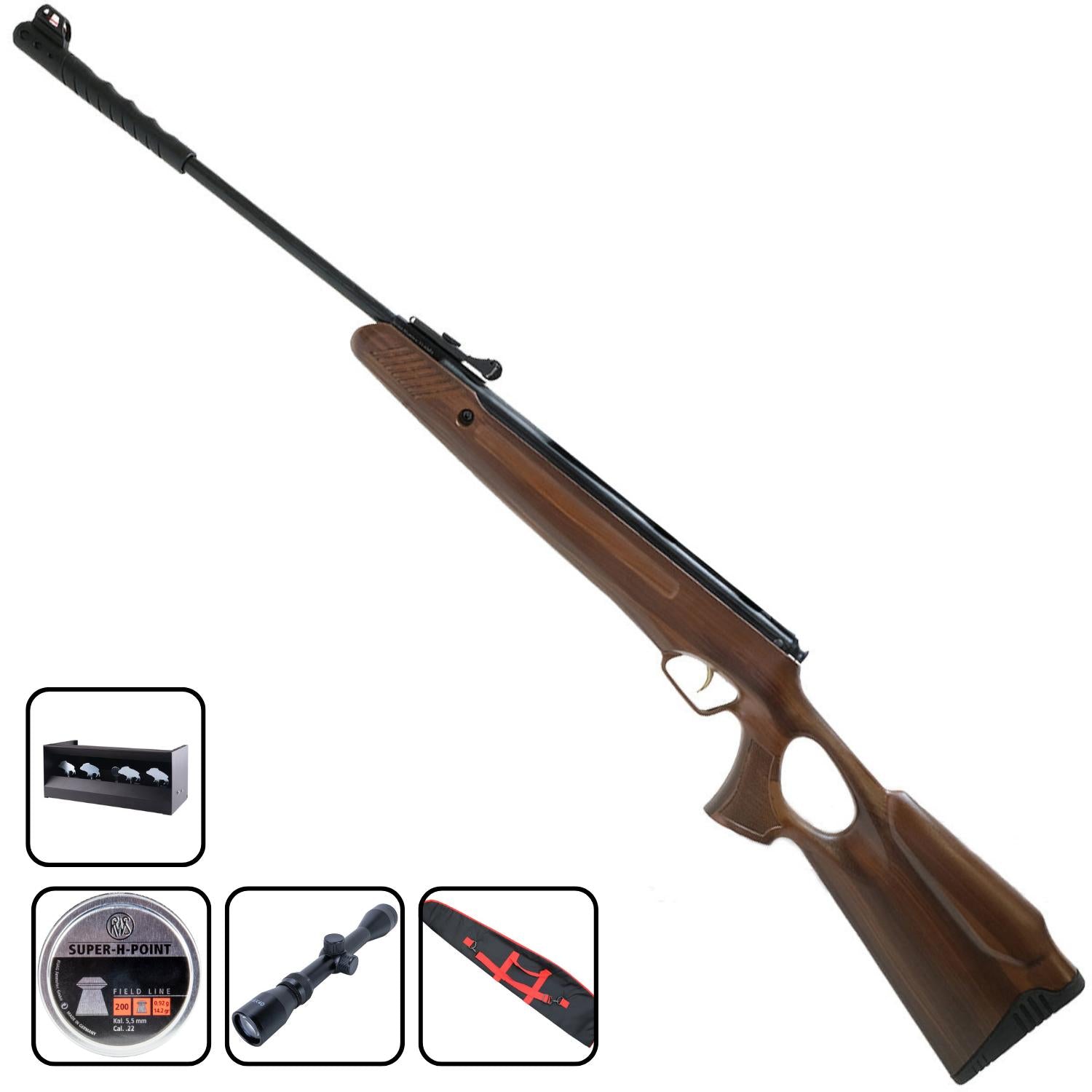 Air Rifle TX05 Spring Air Rifle Break Barrel With Wood Look Stock .22 - Bundle Set