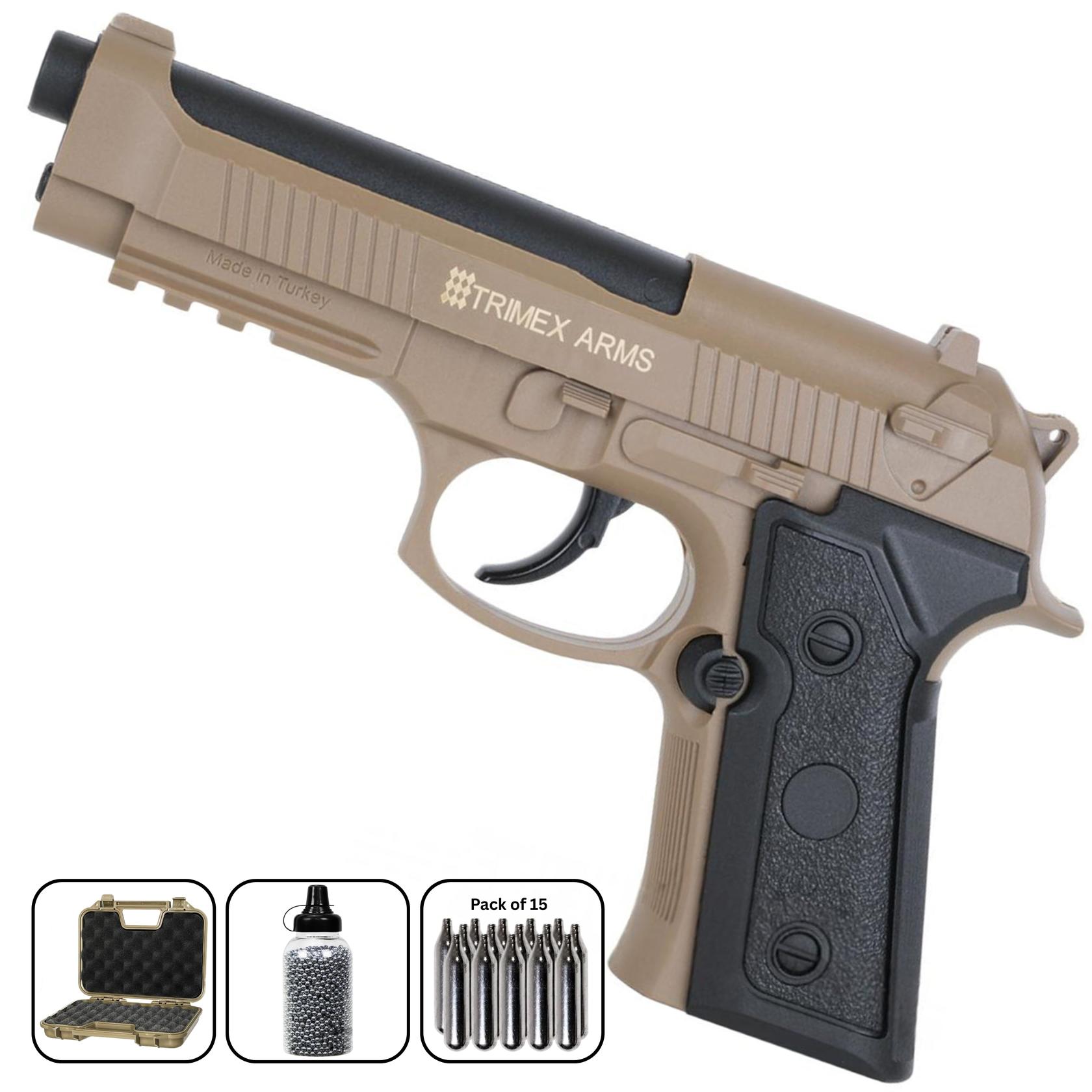 Air Guns TX92 CO2 Air Pistol Tan 4.5mm Bundle Set - Trimex Arms