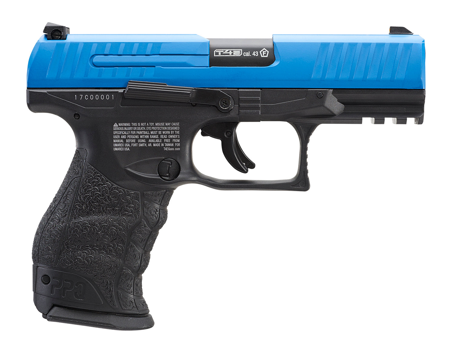 T4E, UMAREX USA Umarex T4E Walther PPQ .43 Caliber CO2-Powered Training Pistol - 8 Rounds, Paintball Gun Marker, Blue