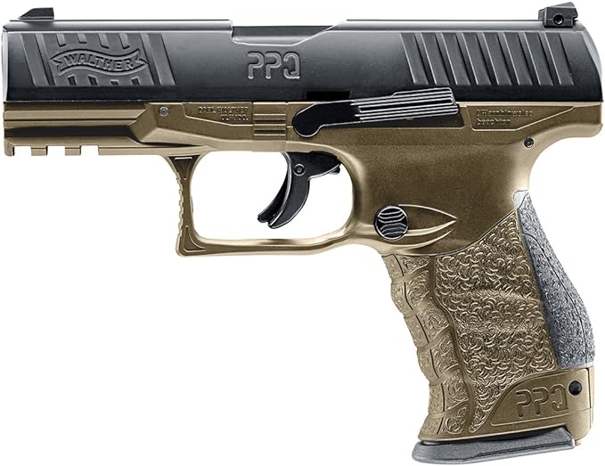 T4E, UMAREX USA Umarex T4E Walther PPQ .43 Caliber CO2-Powered Training Pistol - 8 Rounds, Paintball Gun Marker, TAN