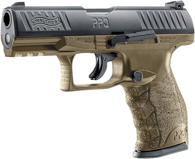 T4E, UMAREX USA Umarex T4E Walther PPQ .43 Caliber CO2-Powered Training Pistol - 8 Rounds, Paintball Gun Marker, TAN