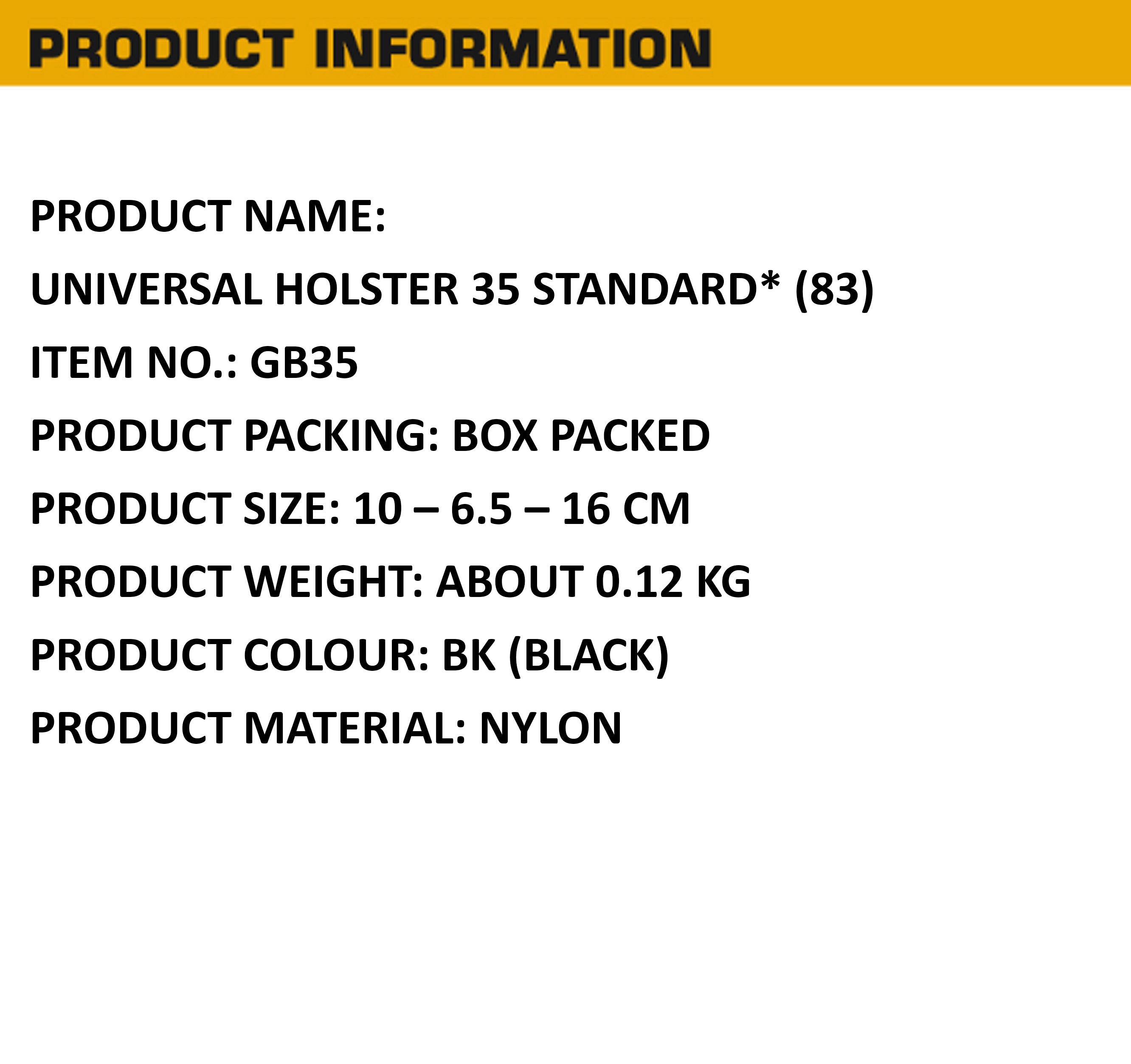 WOSPORT UNIVERSAL HOLSTER 35 STANDARD 83 RIGHT HAND BLACK