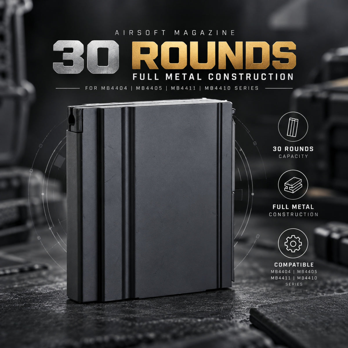 Airsoft Rifle Magazine WELL 30rd Magazine for MB4404, MB4405, MB4410 & MB4411 Airsoft Sniper Rifles