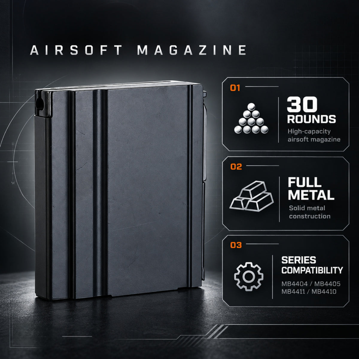 Airsoft Rifle Magazine WELL 30rd Magazine for MB4404, MB4405, MB4410 & MB4411 Airsoft Sniper Rifles