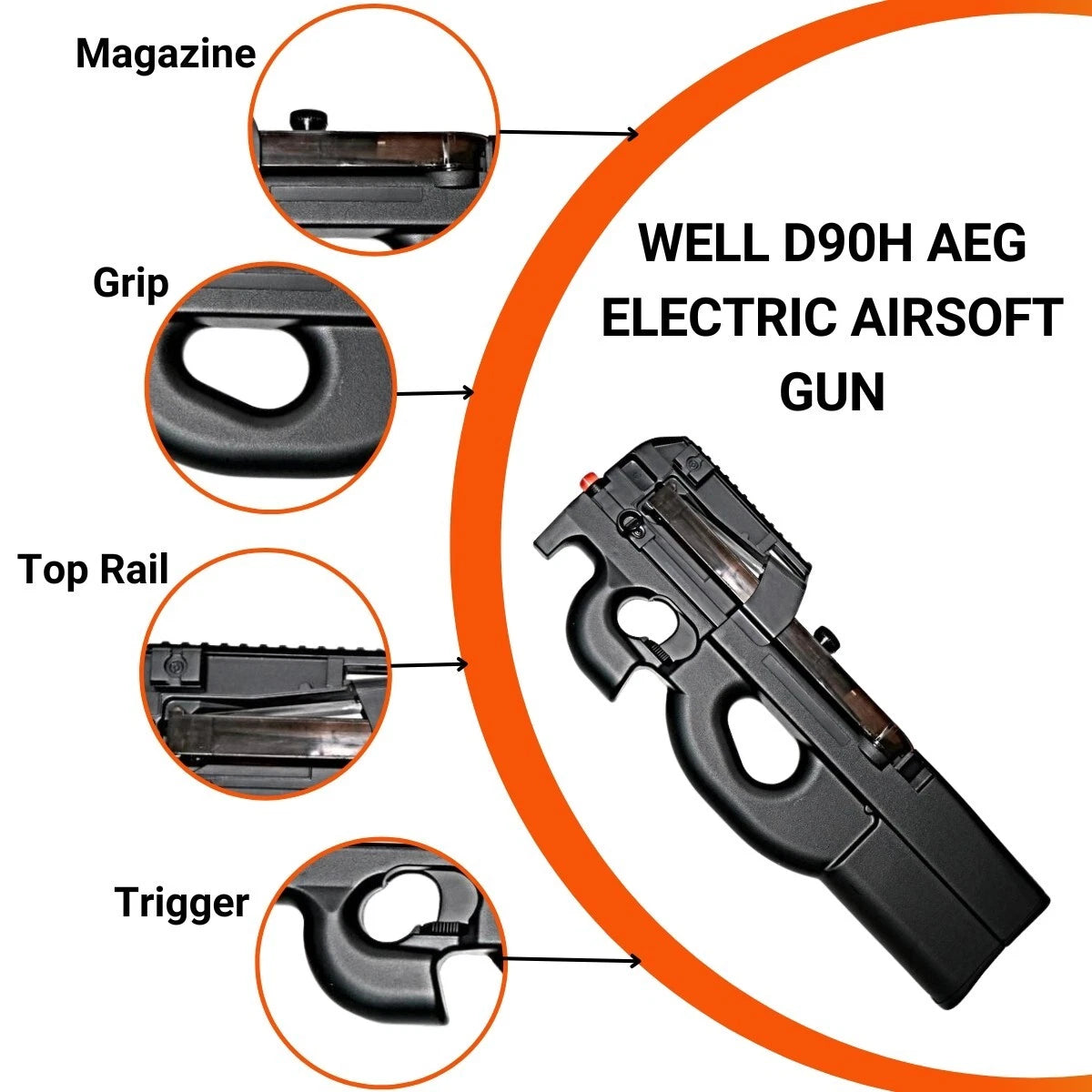 Airsoft AEG Rifle Well D90H Battery Powered AEG Airsoft Gun Full Auto - Bundle Set