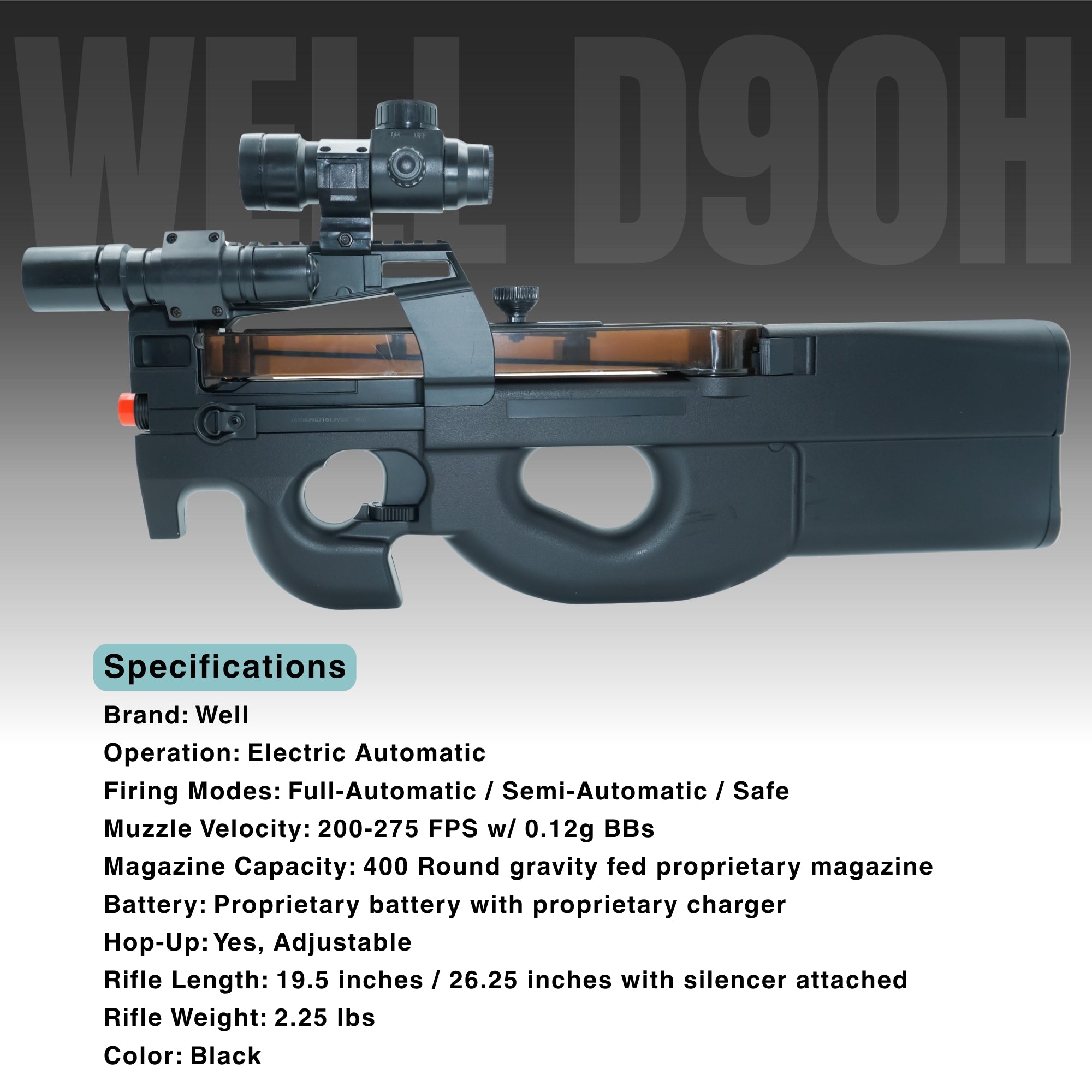 Airsoft AEG Rifle WELL D90H Full Auto Airsoft Electric AEG Rifle Gun - Black